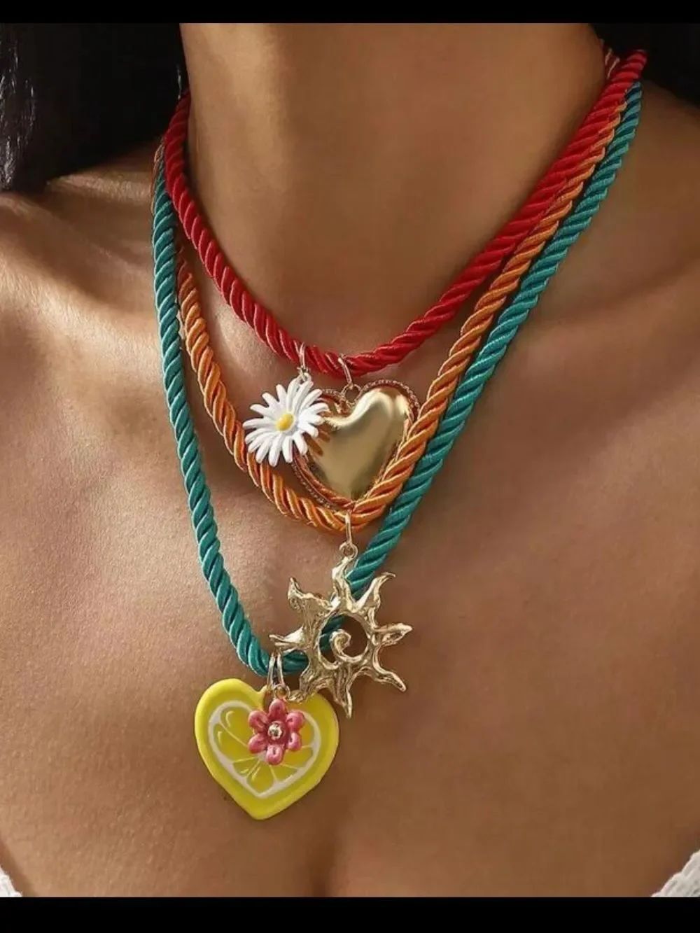Layered Colorful Rope Necklace Set R689 - Picture 2 of 4